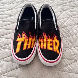 Vans LE Thrasher Black and Red Flame Slip-On Skater Sneakers Y2K